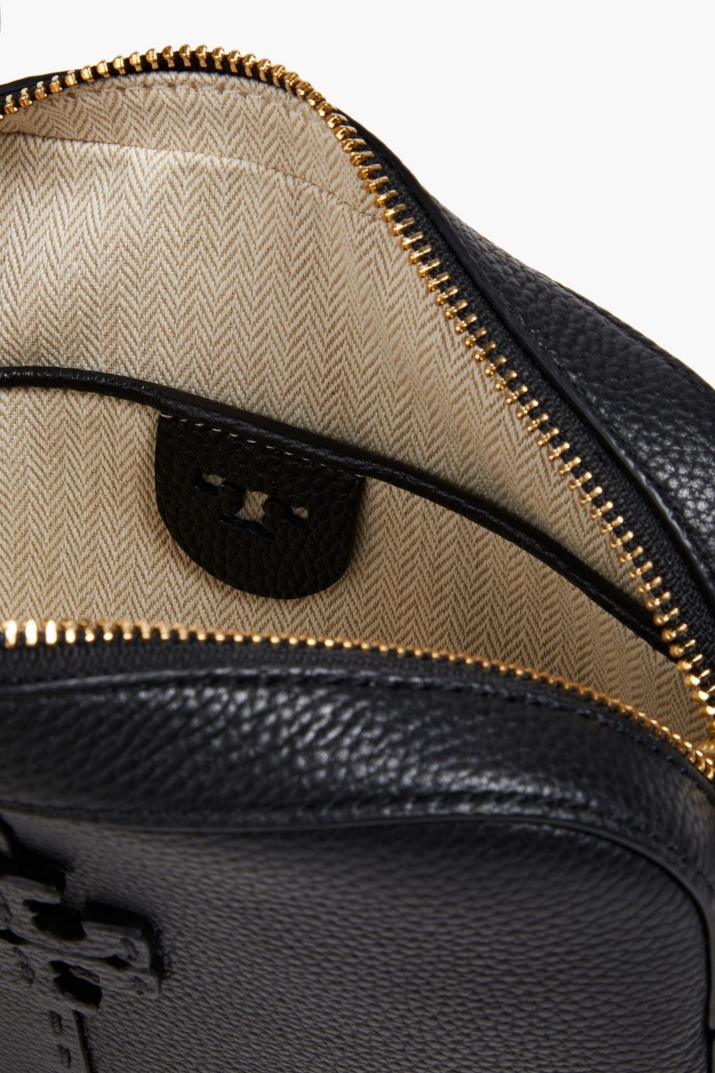 TORY BURCH McGraw appliquéd pebbled-leather shoulder bag