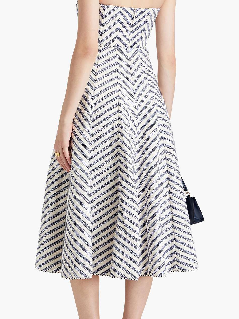 strapless lace-up herringbone cotton-blend midi dress