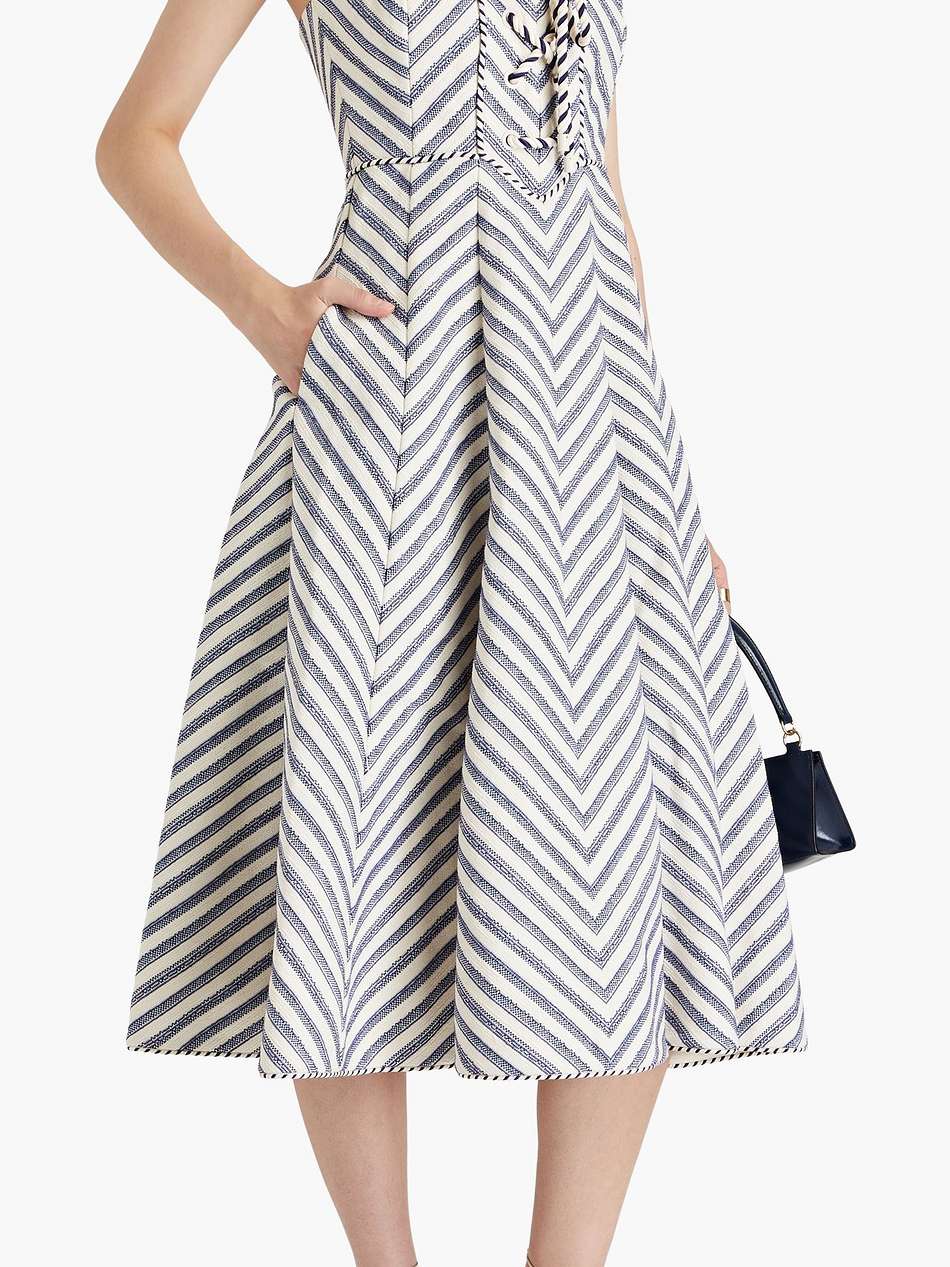 strapless lace-up herringbone cotton-blend midi dress
