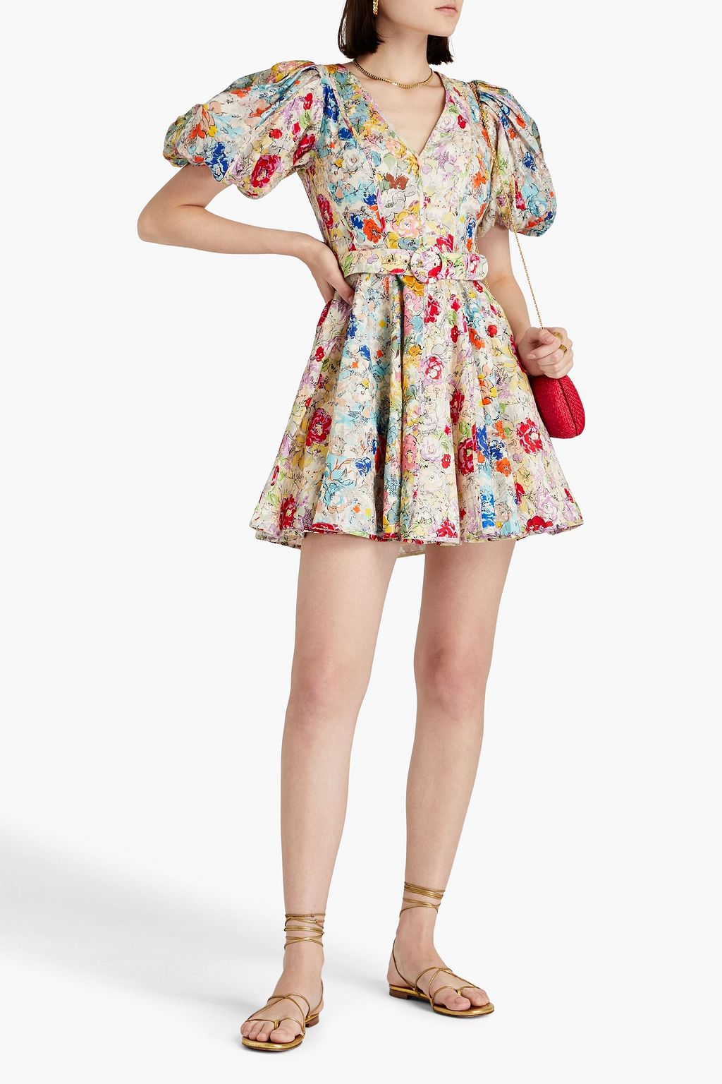 ZIMMERMANN Belted floral-print linen mini dress