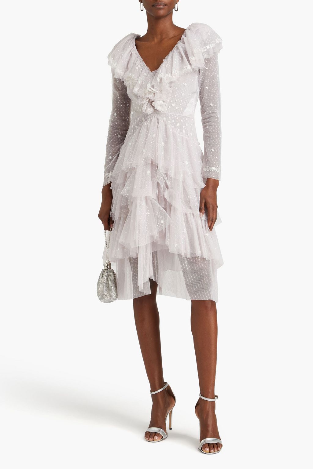 PHILOSOPHY DI LORENZO SERAFINI Kleid aus Point d'Esprit mit Glitter-Finish und Rüschen