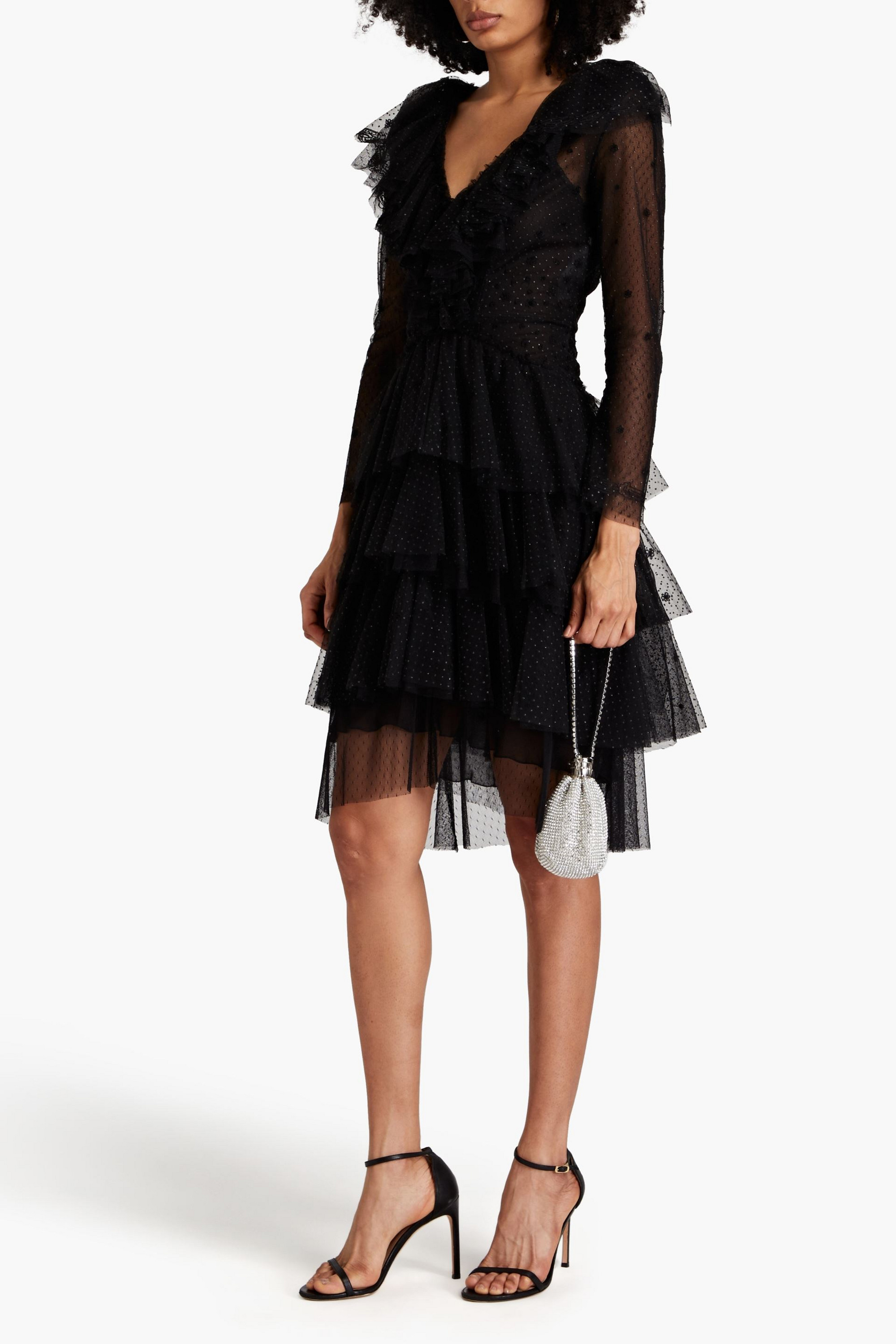 Philosophy di Lorenzo Serafini Ruffled glittered point d'esprit dress