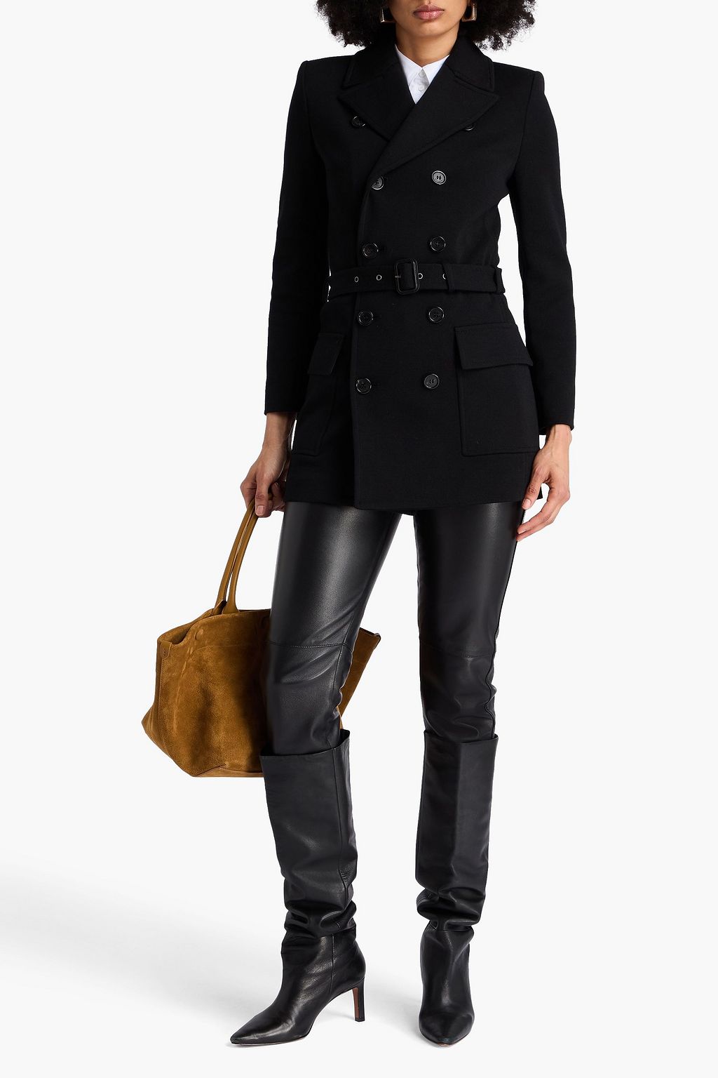 SAINT LAURENT Belted wool-blend blazer