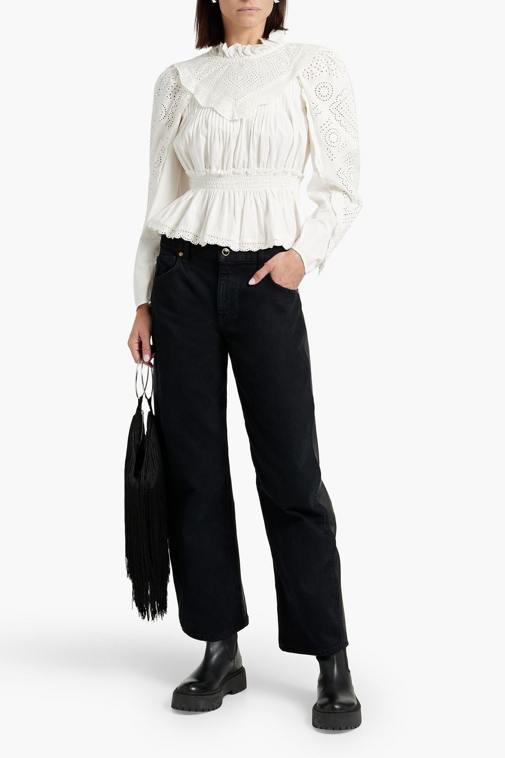 SEA Vienne ruffled broderie anglaise cotton blouse