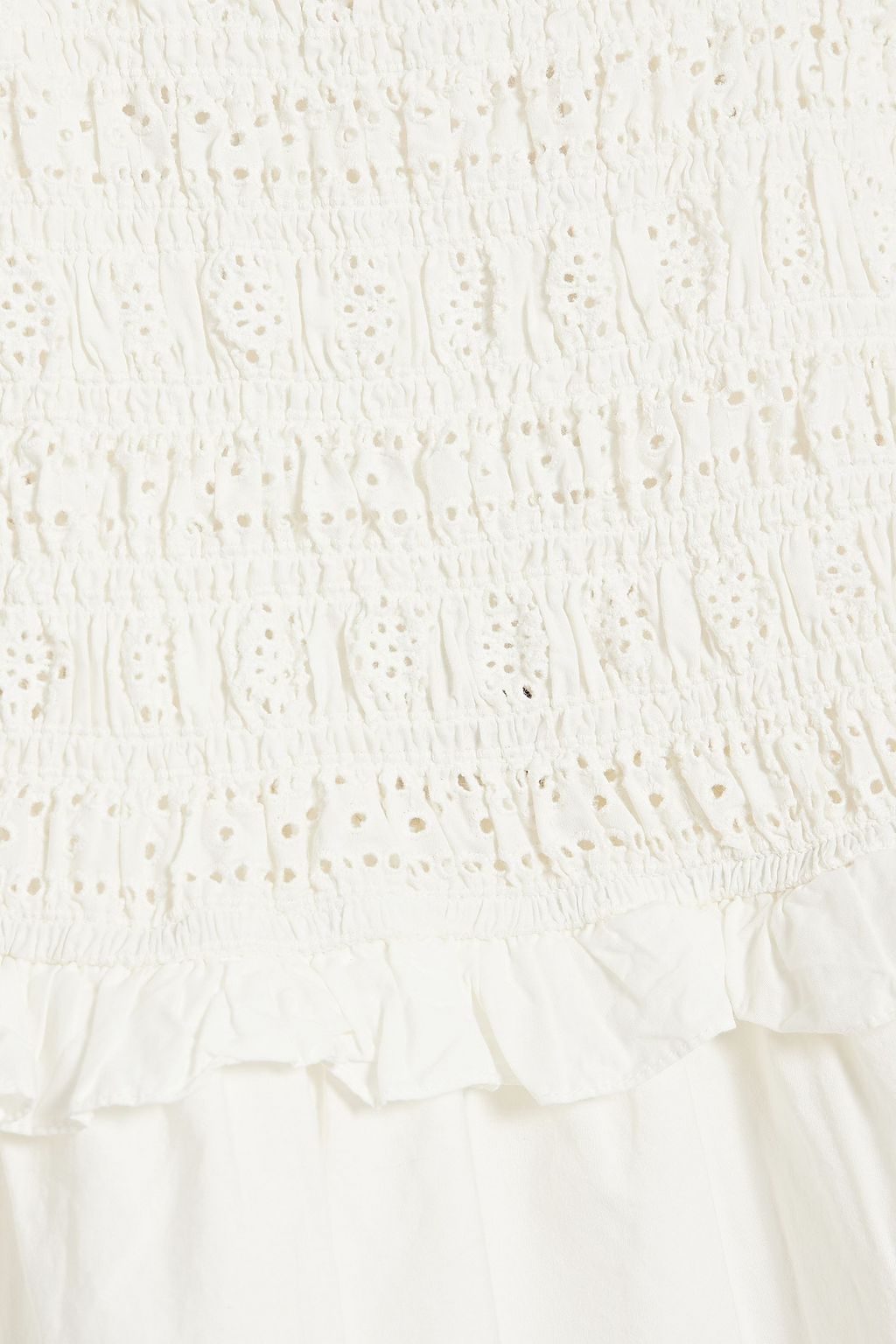 SEA Ruffled shirred broderie anglaise cotton mini dress