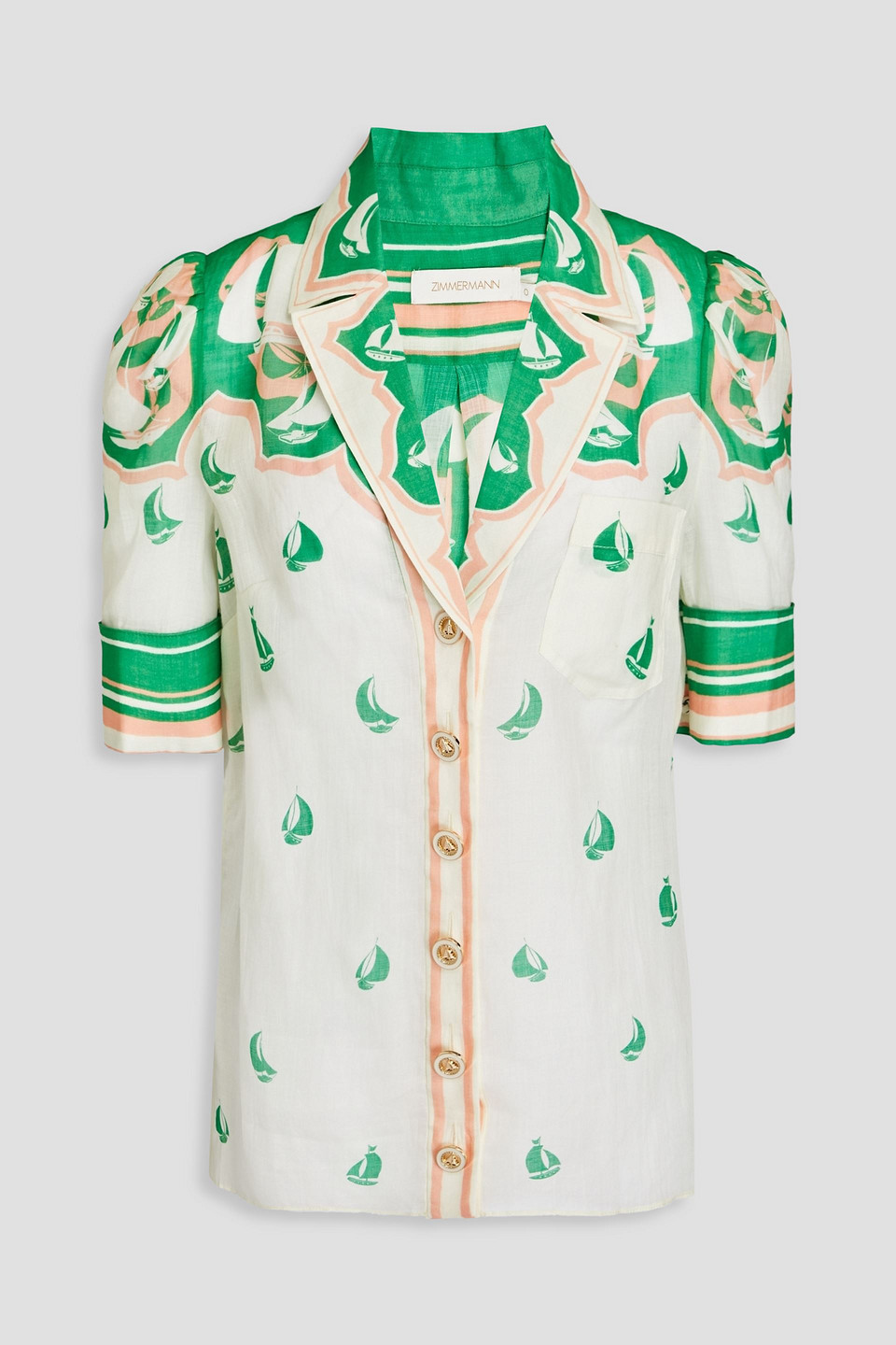 Zimmermann High Tide Sailboat Print Ramie Button-up Shirt In Ivory