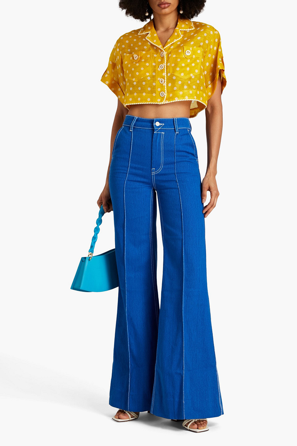Zimmermann High Tide Polka Dot-print Voile Cropped Top In Yellow