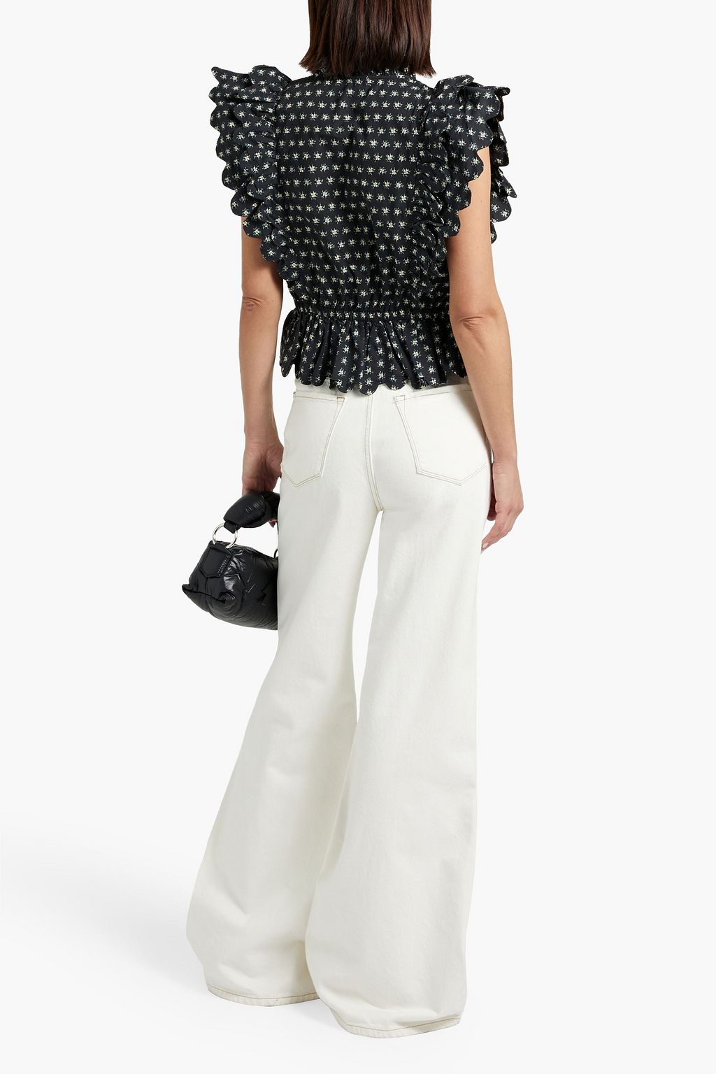 SEA Pascala scalloped floral-print cotton top