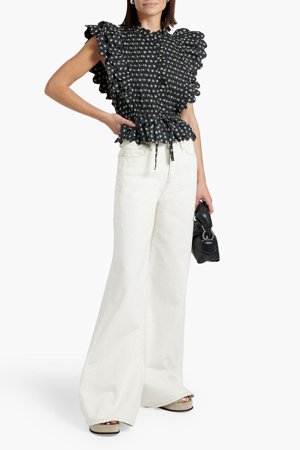 SEA Pascala scalloped floral-print cotton top