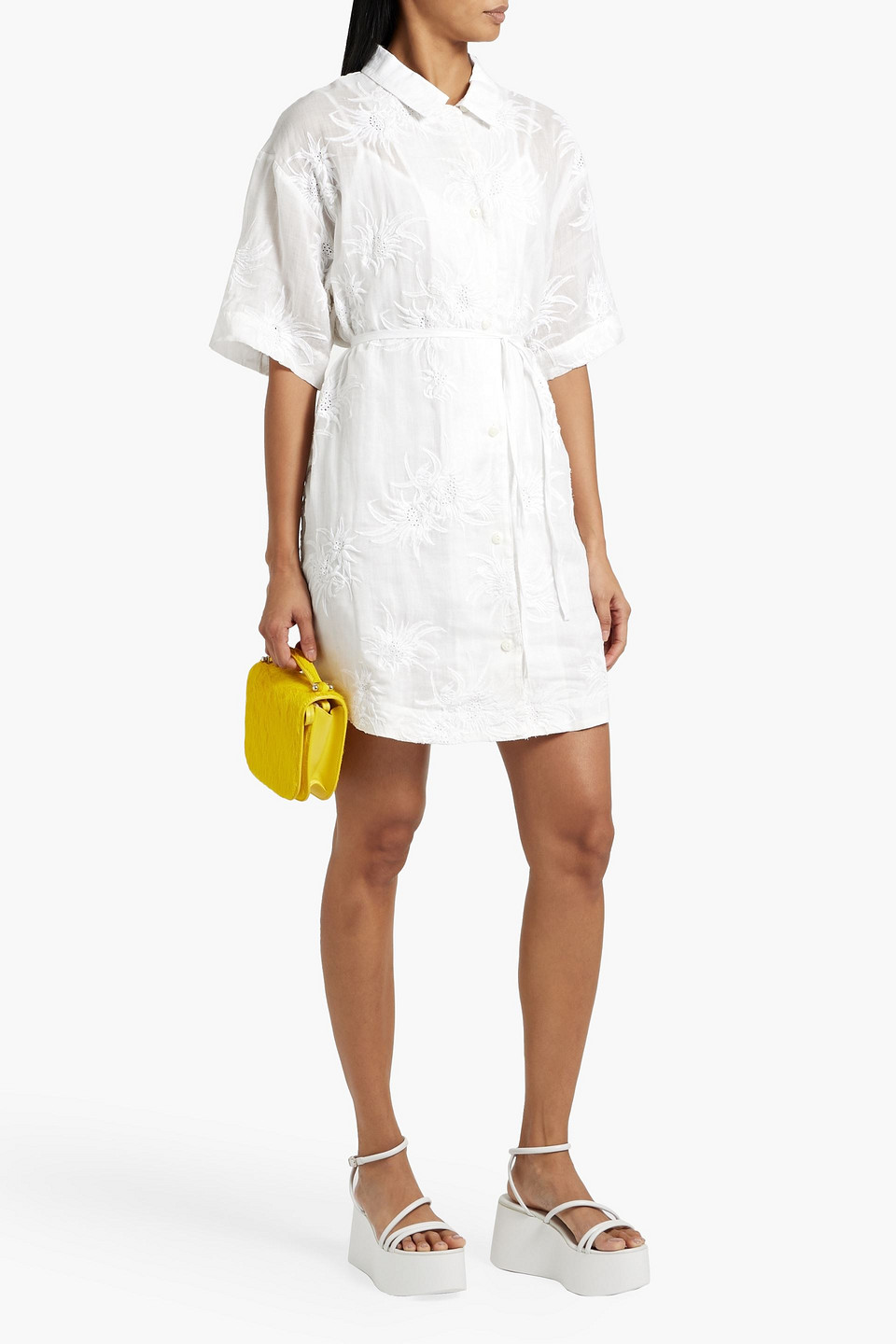 Shop Rag & Bone Reed Broderie Anglaise Ramie Mini Shirt Dress In White