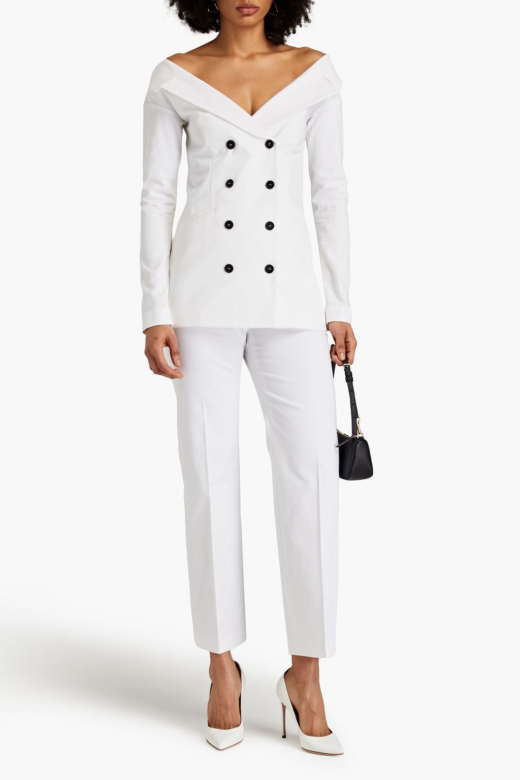 PHILOSOPHY DI LORENZO SERAFINI Schulterfreie doppelreihige Jacke aus Twill aus einer Baumwollmischung