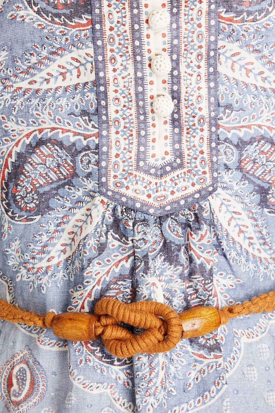 ZIMMERMANN BELTED PAISLEY-PRINT LINEN MIDI DRESS