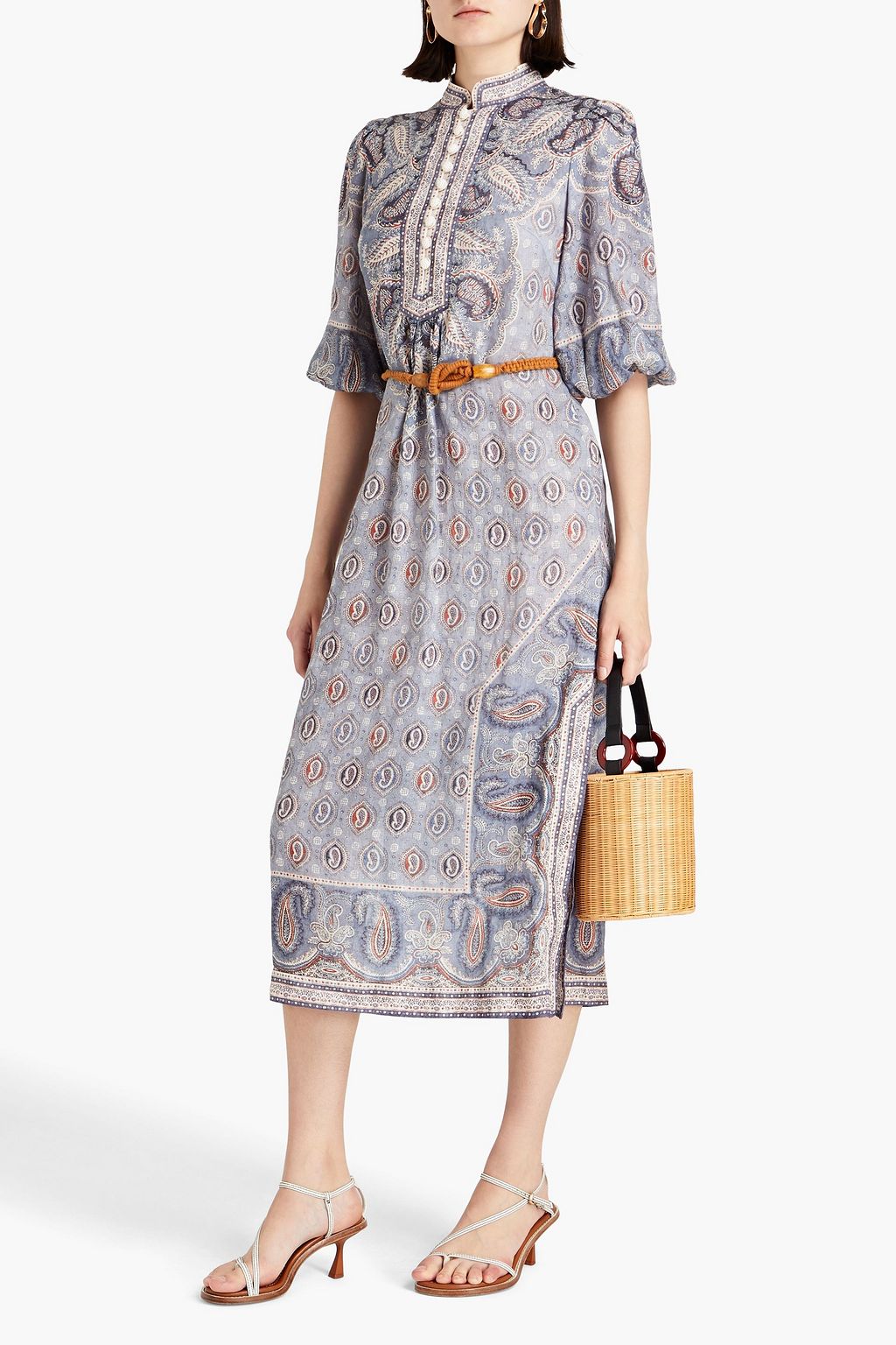 ZIMMERMANN Belted paisley-print linen midi dress