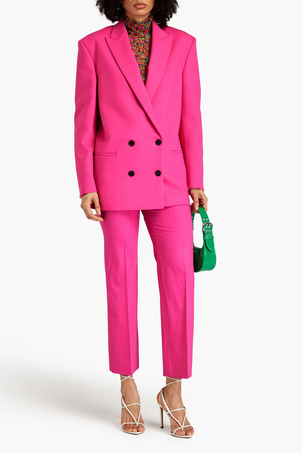 Shop Philosophy Di Lorenzo Serafini Double-breasted Stretch-wool Blazer In Bright Pink