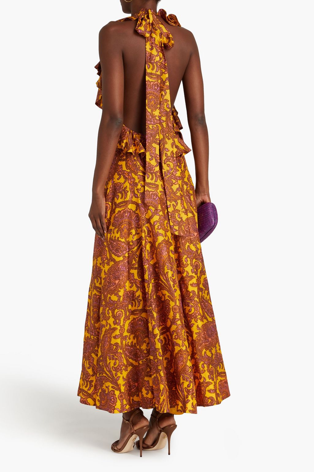 ZIMMERMANN Ruffled printed silk halterneck maxi dress