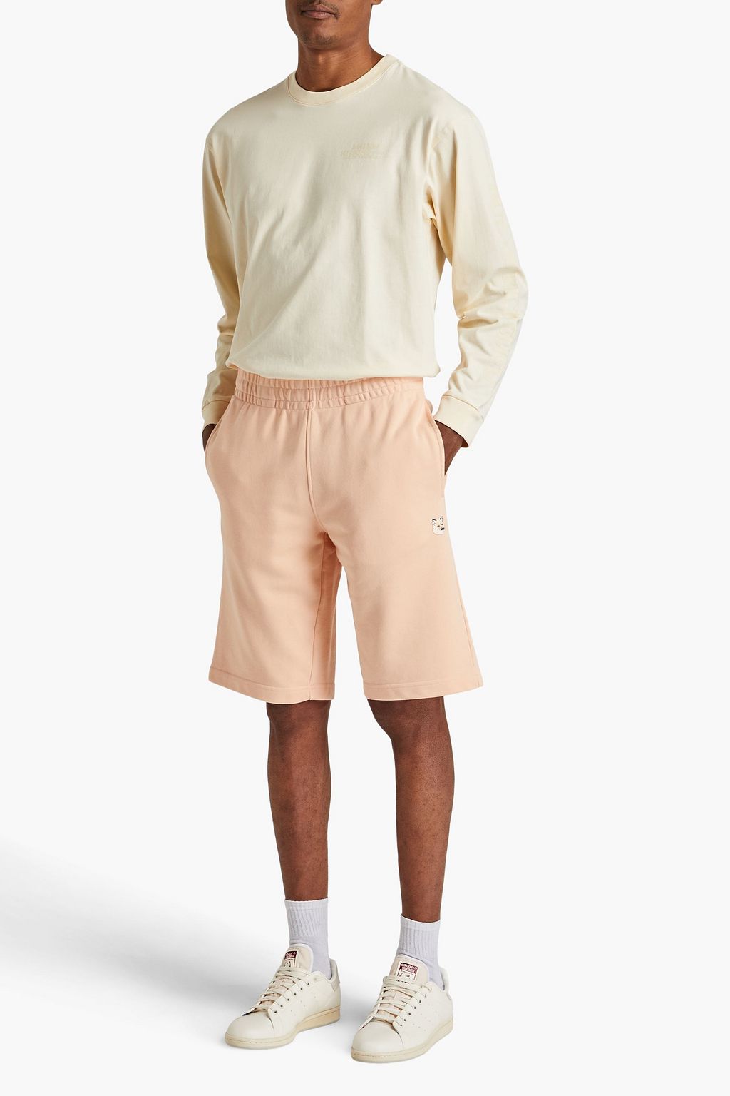 MAISON KITSUNÉ Appliquéd French cotton-terry drawstring shorts