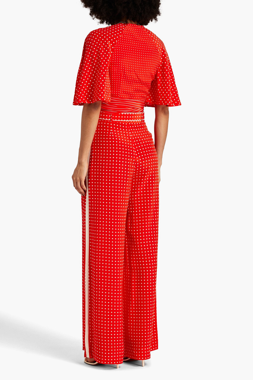 Shop Zimmermann Cropped Polka-dot Silk Crepe De Chine Wrap Top In Tomato Red