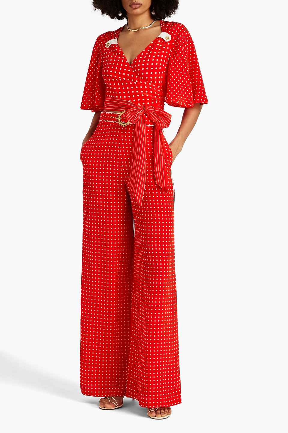 Shop Zimmermann Cropped Polka-dot Silk Crepe De Chine Wrap Top In Tomato Red