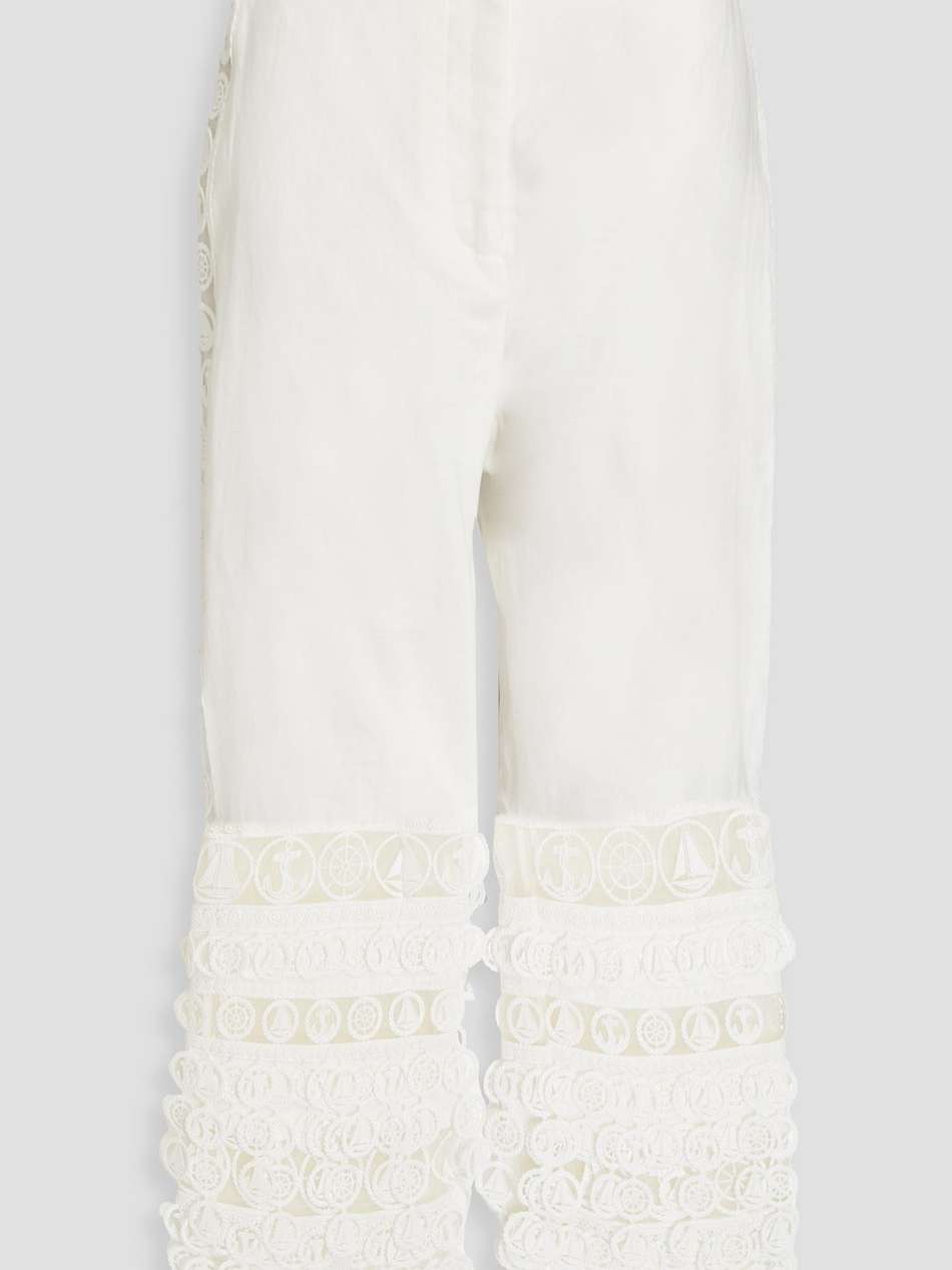 cropped guipure lace and linen straight-leg pants