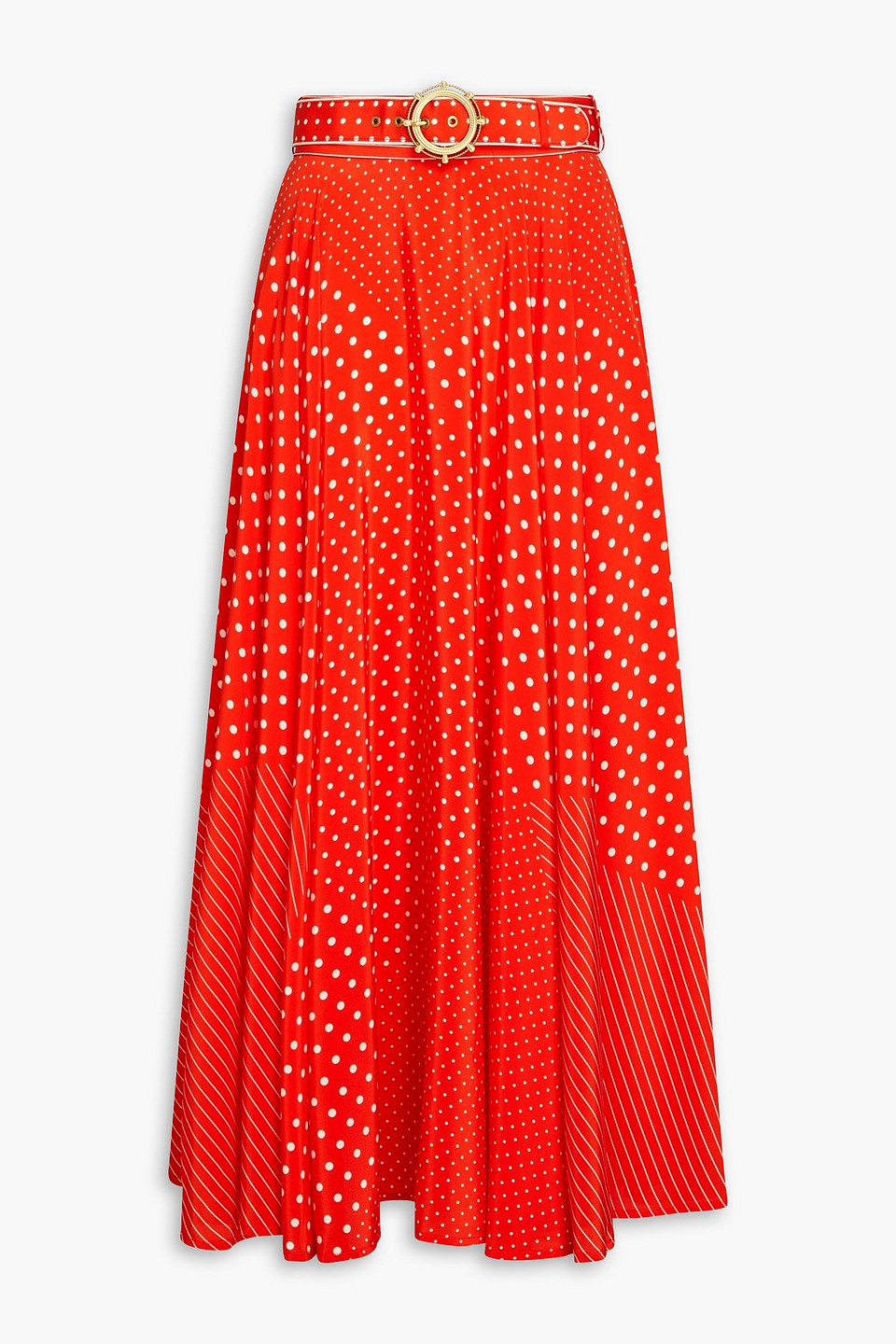 Zimmermann Belted Polka-dot Silk Crepe De Chine Midi Skirt In Red