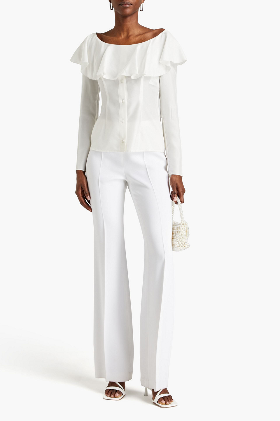 Shop Philosophy Di Lorenzo Serafini Ruffled Silk-satin Top In White