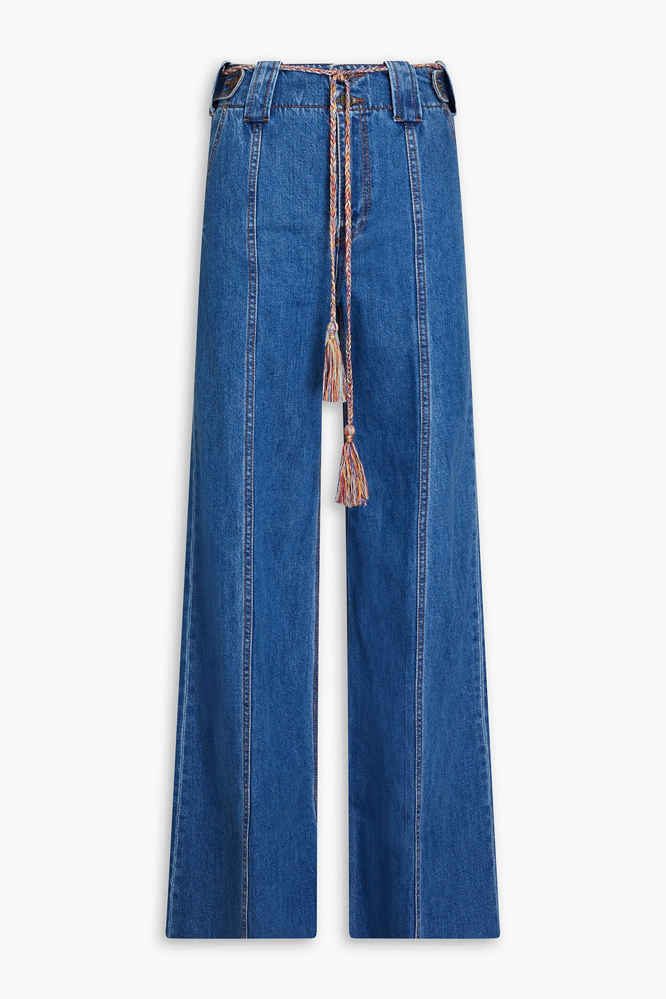 Zimmermann Belted High-rise Wide-leg Jeans In Mid Denim