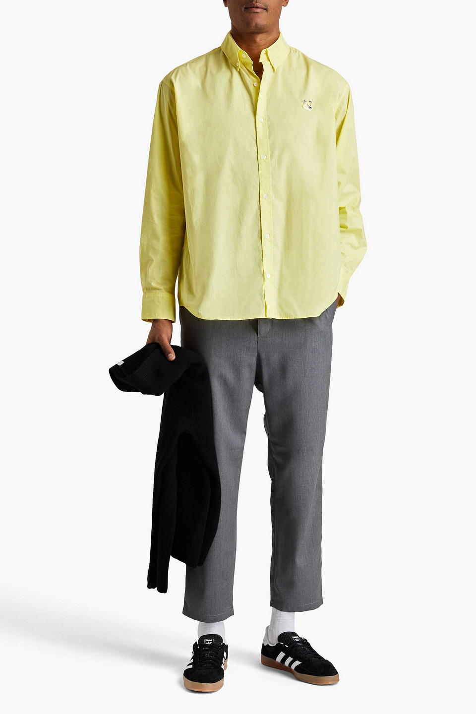 Shop Maison Kitsuné Appliquéd Cotton-poplin Shirt In Yellow