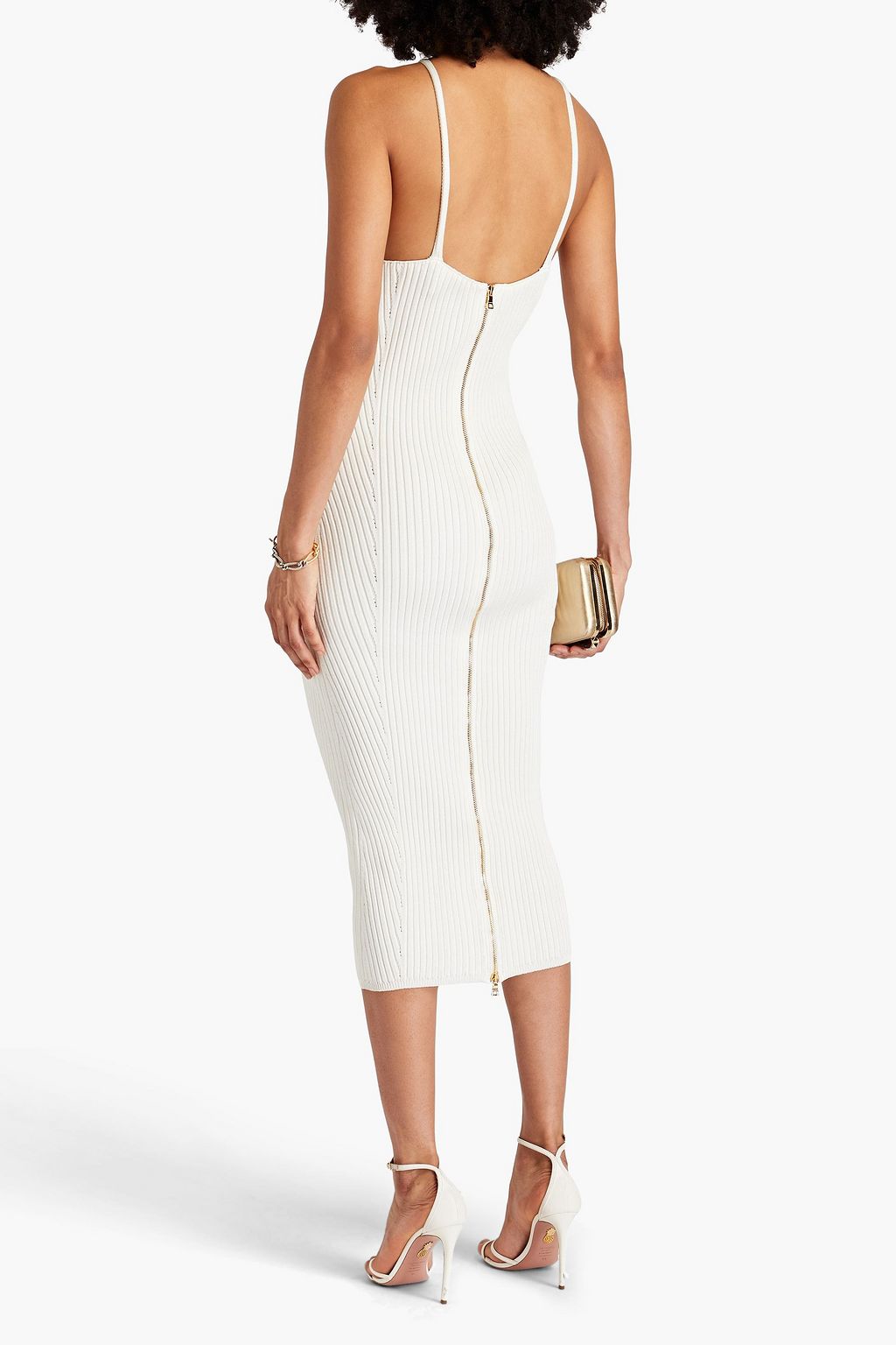 BALMAIN Ribbed-knit midi dress