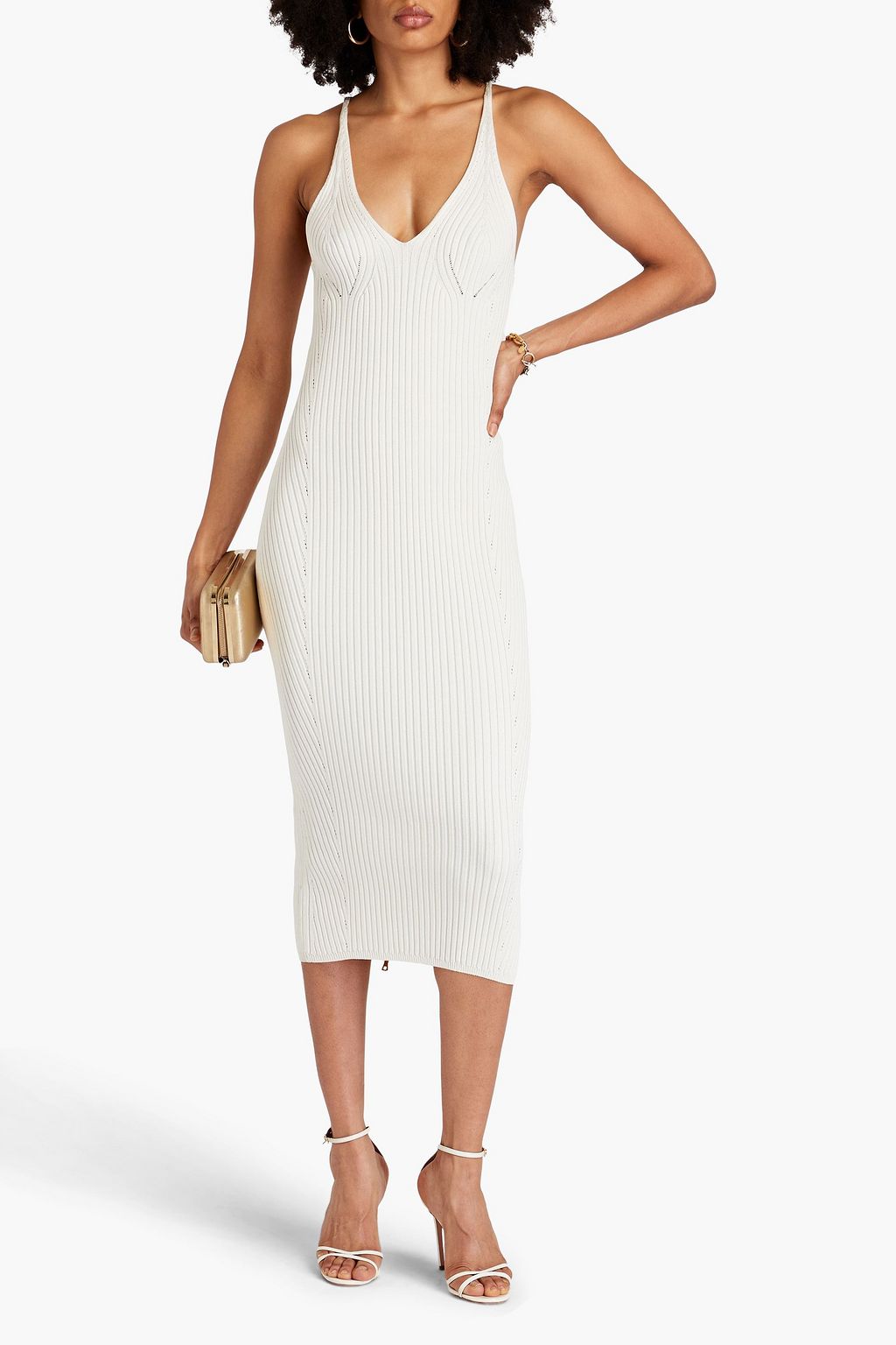 BALMAIN Ribbed-knit midi dress