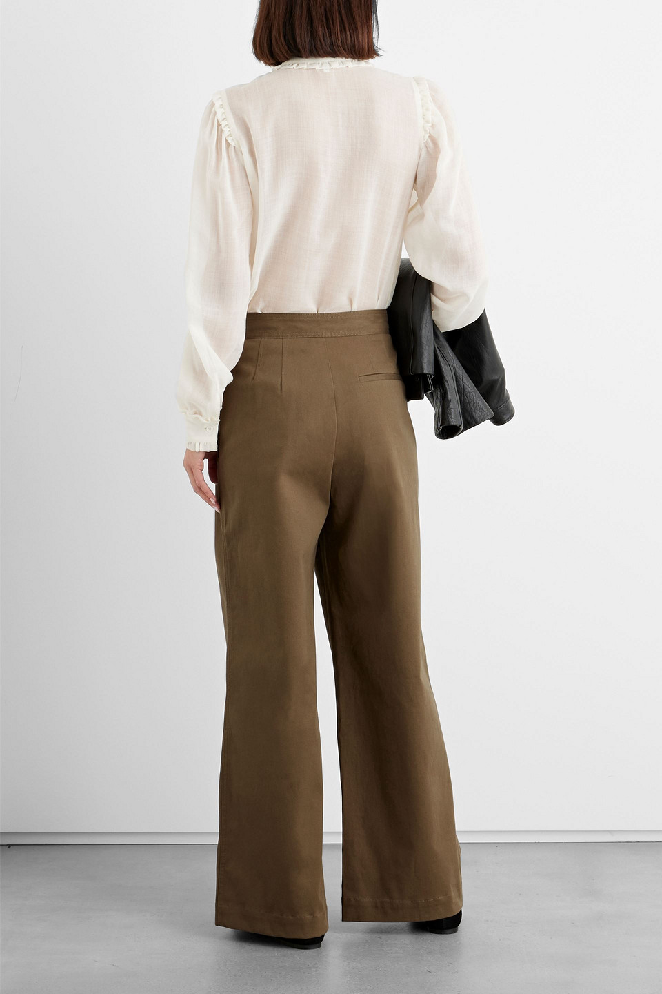 Shop Iris & Ink Amanda Cotton-blend Twill Wide-leg Pants In Army Green