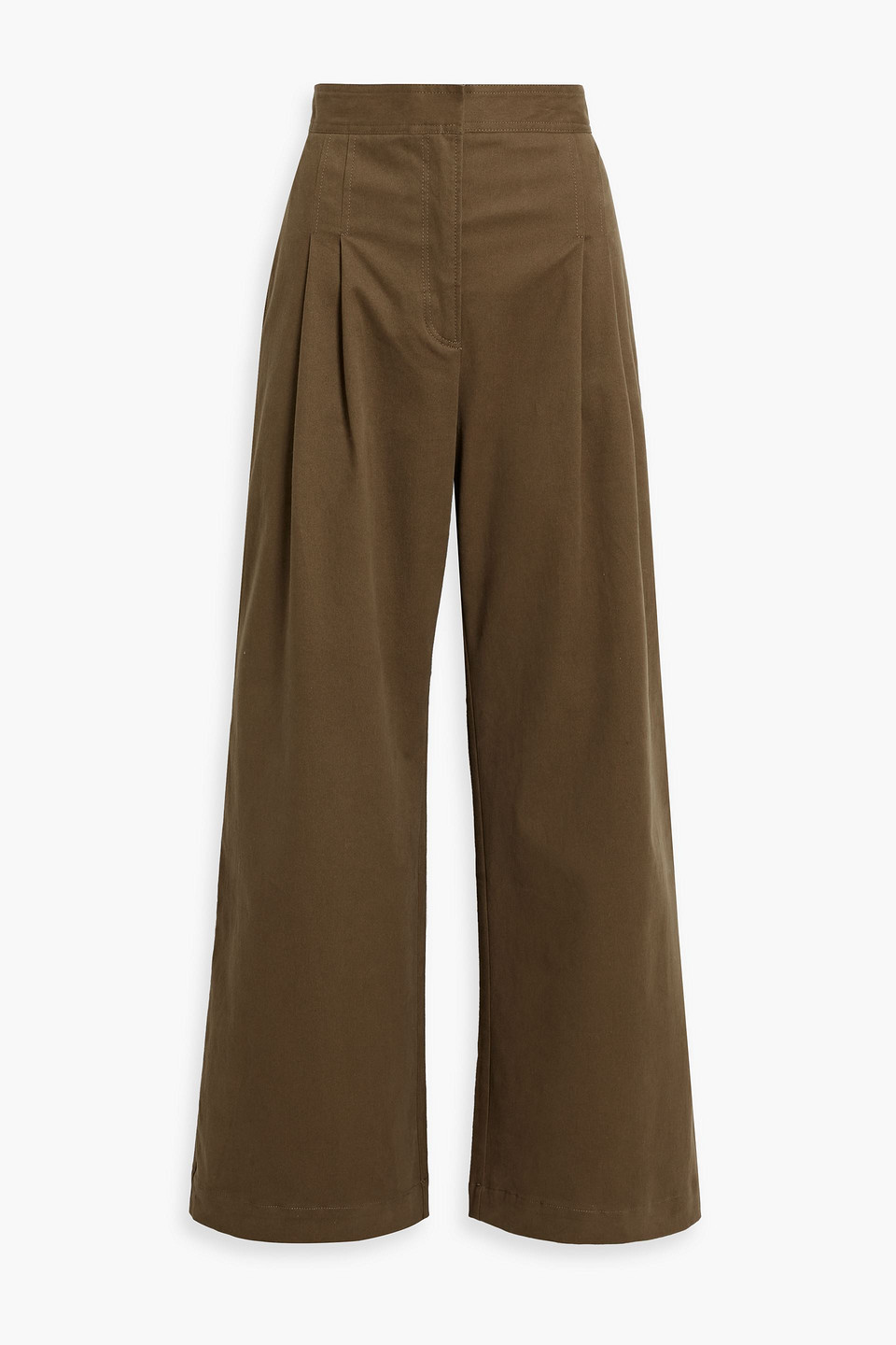 Iris & Ink Amanda Pleated Cotton-blend Twill Wide-leg Pants In Army Green