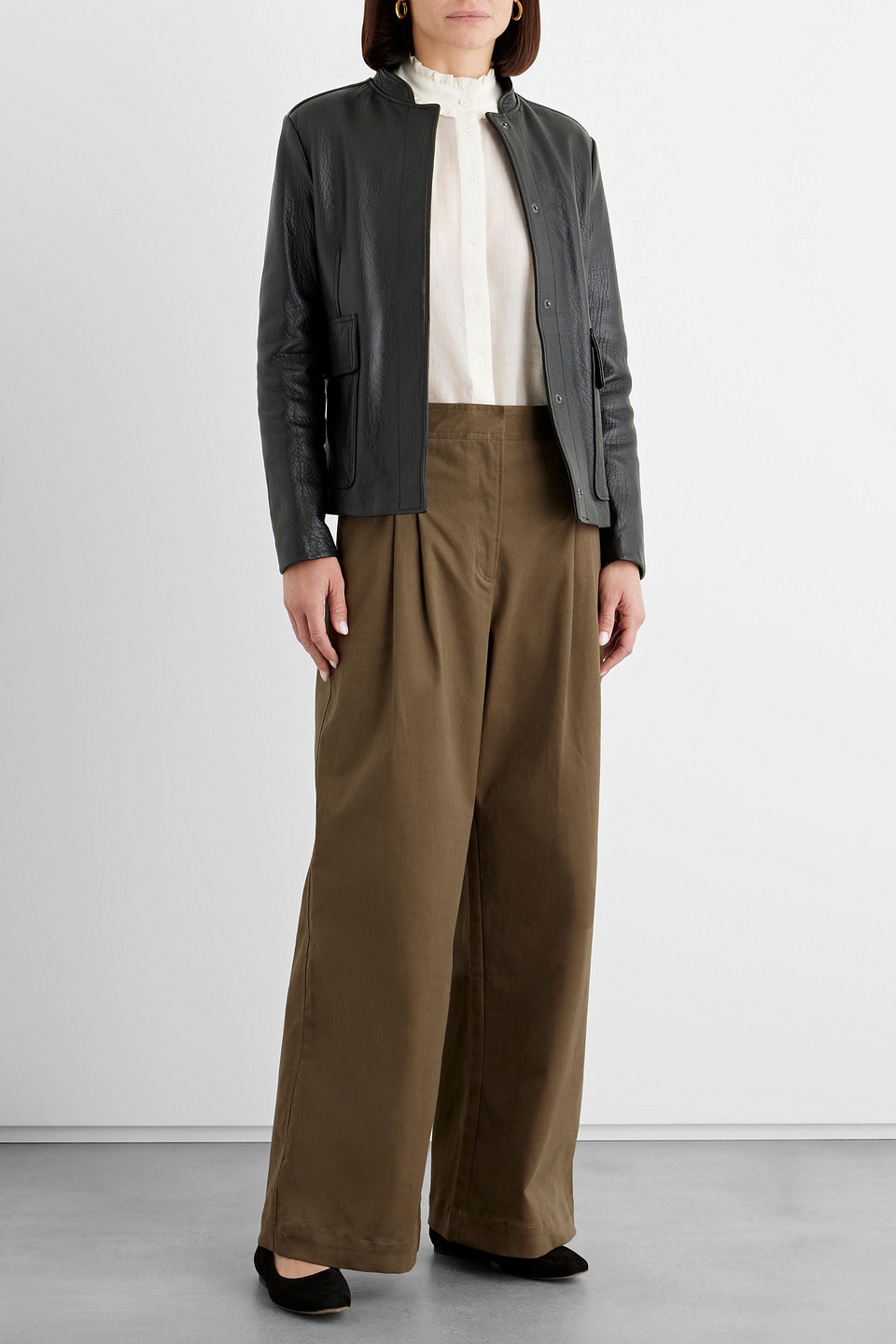 Shop Iris & Ink Amanda Cotton-blend Twill Wide-leg Pants In Army Green