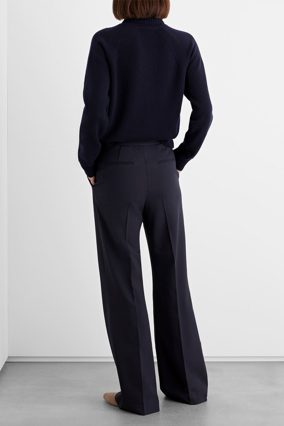 Shop Iris & Ink Felicity Crepe Flared Pants In Navy