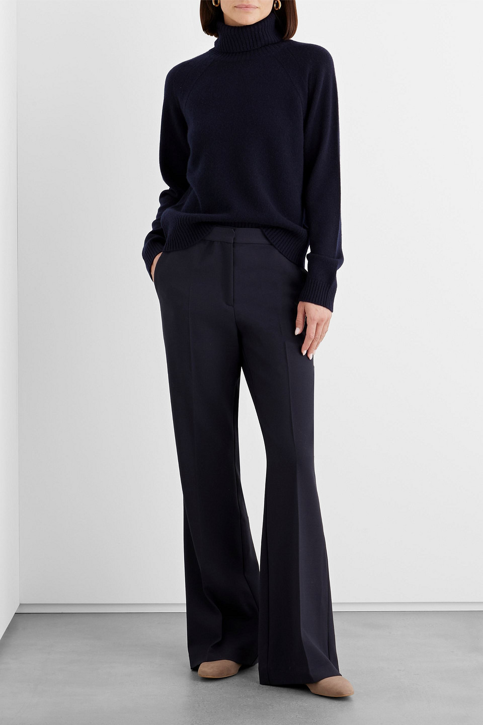 Shop Iris & Ink Felicity Crepe Flared Pants In Navy