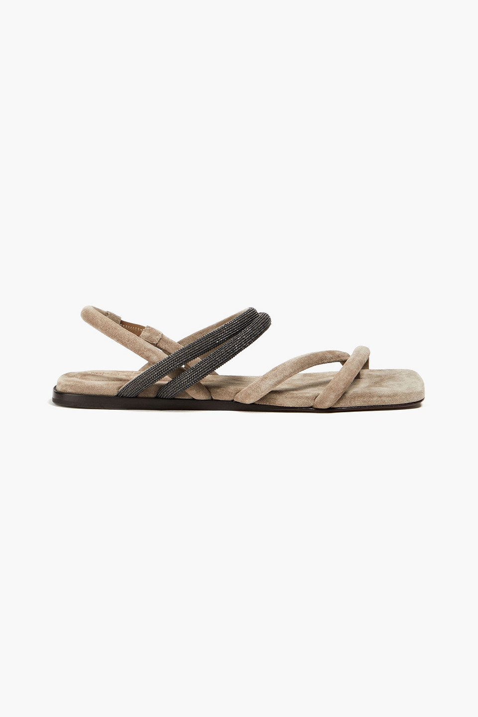 Brunello Cucinelli Bead-embellished Suede Slingback Sandals In Mushroom