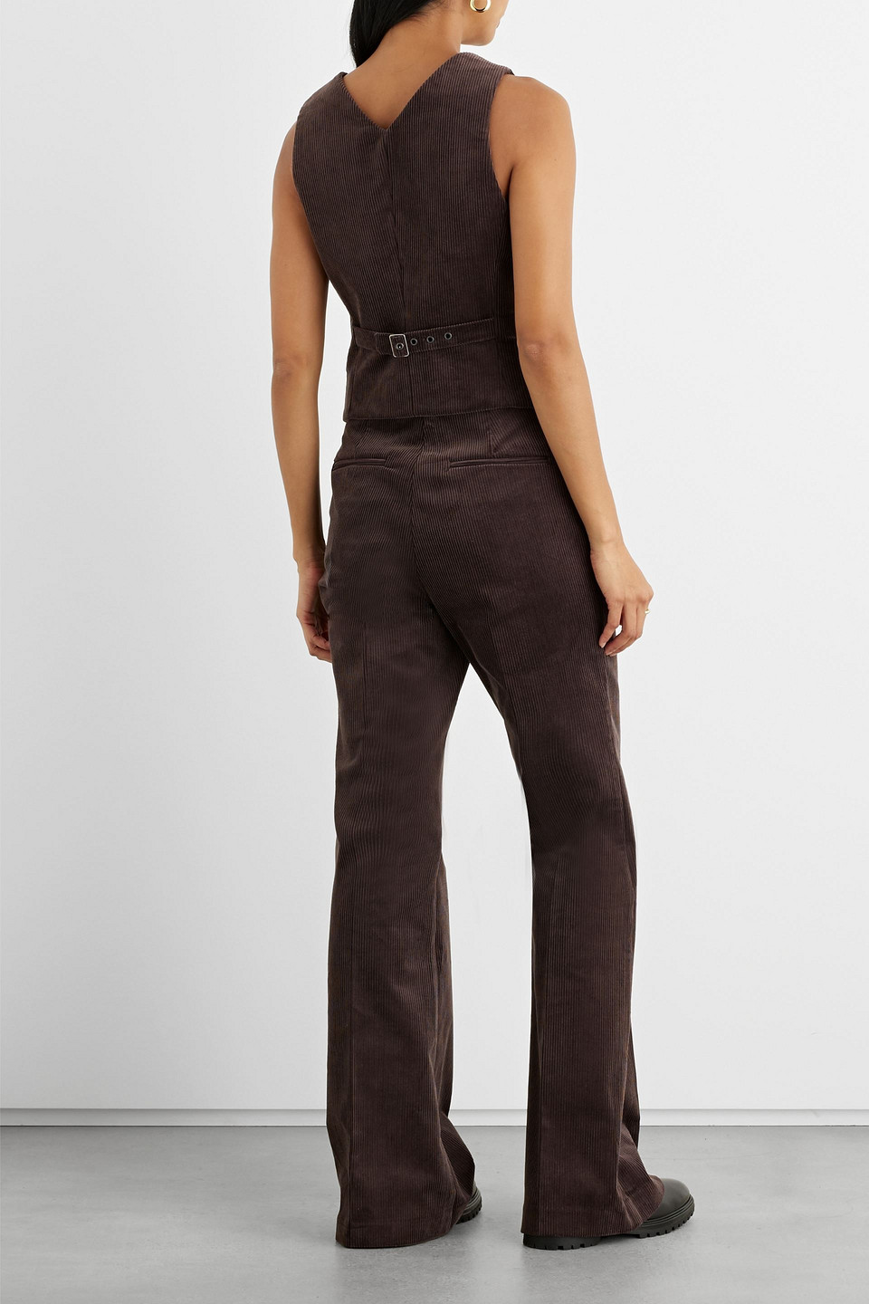 Shop Iris & Ink Felicity Cotton-corduroy Flared Pants In Chocolate