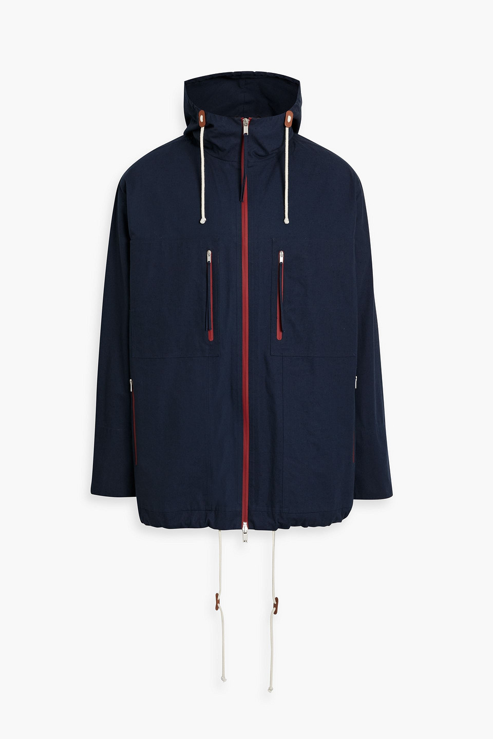 Jil Sander Slub Cotton Hooded Jacket In Navy