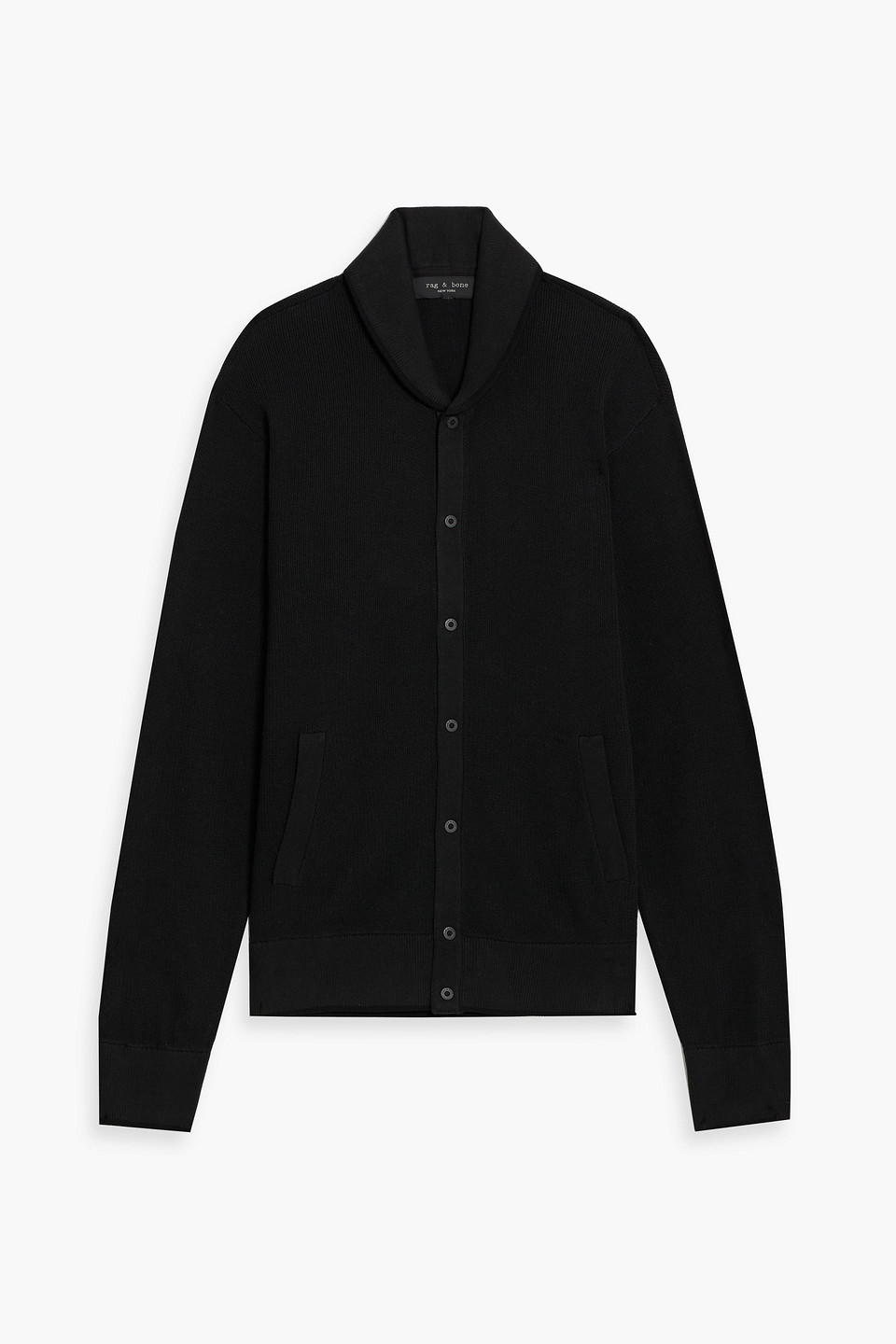 Shop Rag & Bone Harvey Waffle-knit Cotton-blend Cardigan In Black