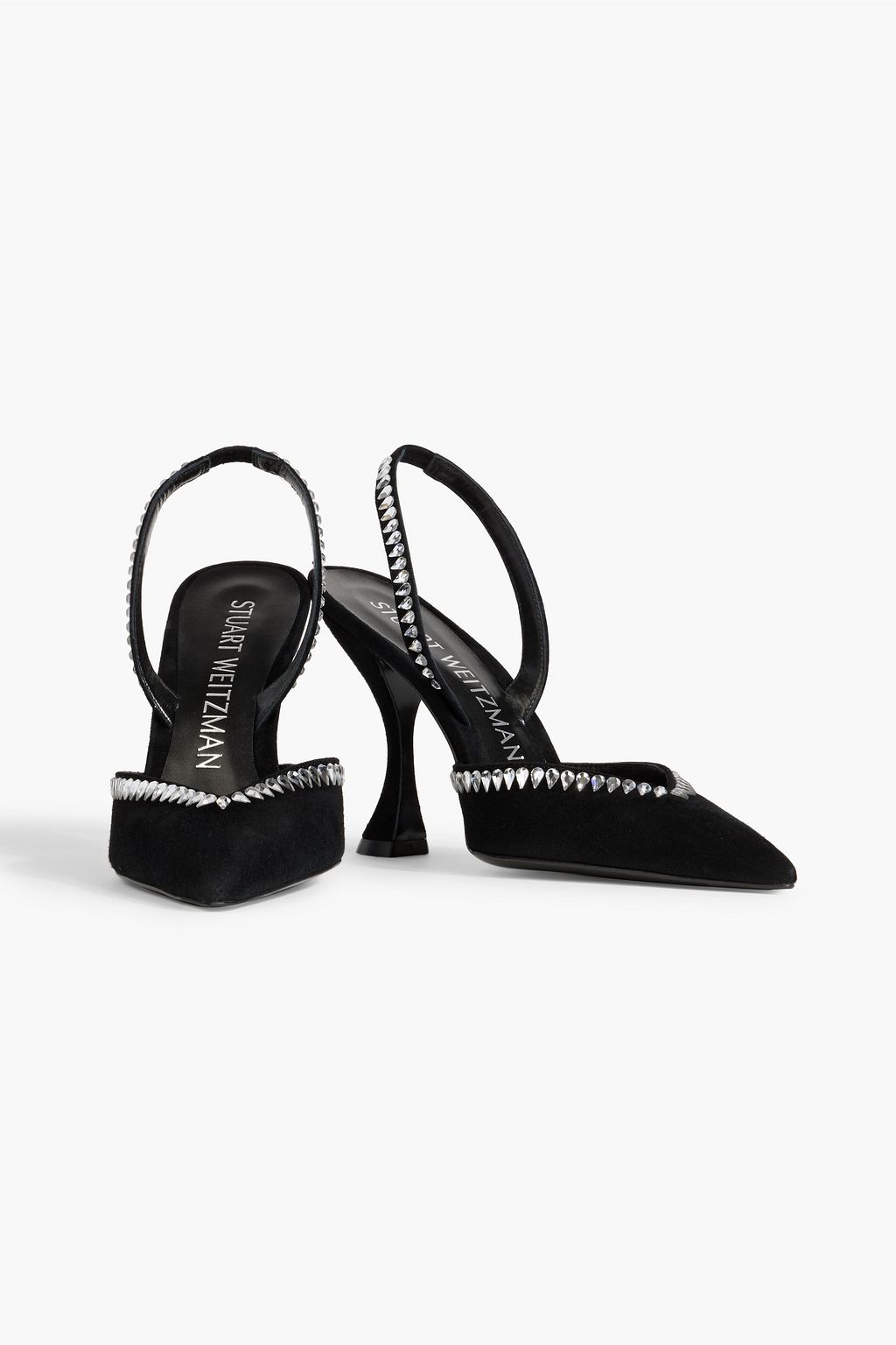 STUART WEITZMAN Gem Cut 100 crystal-embellished suede slingback pumps