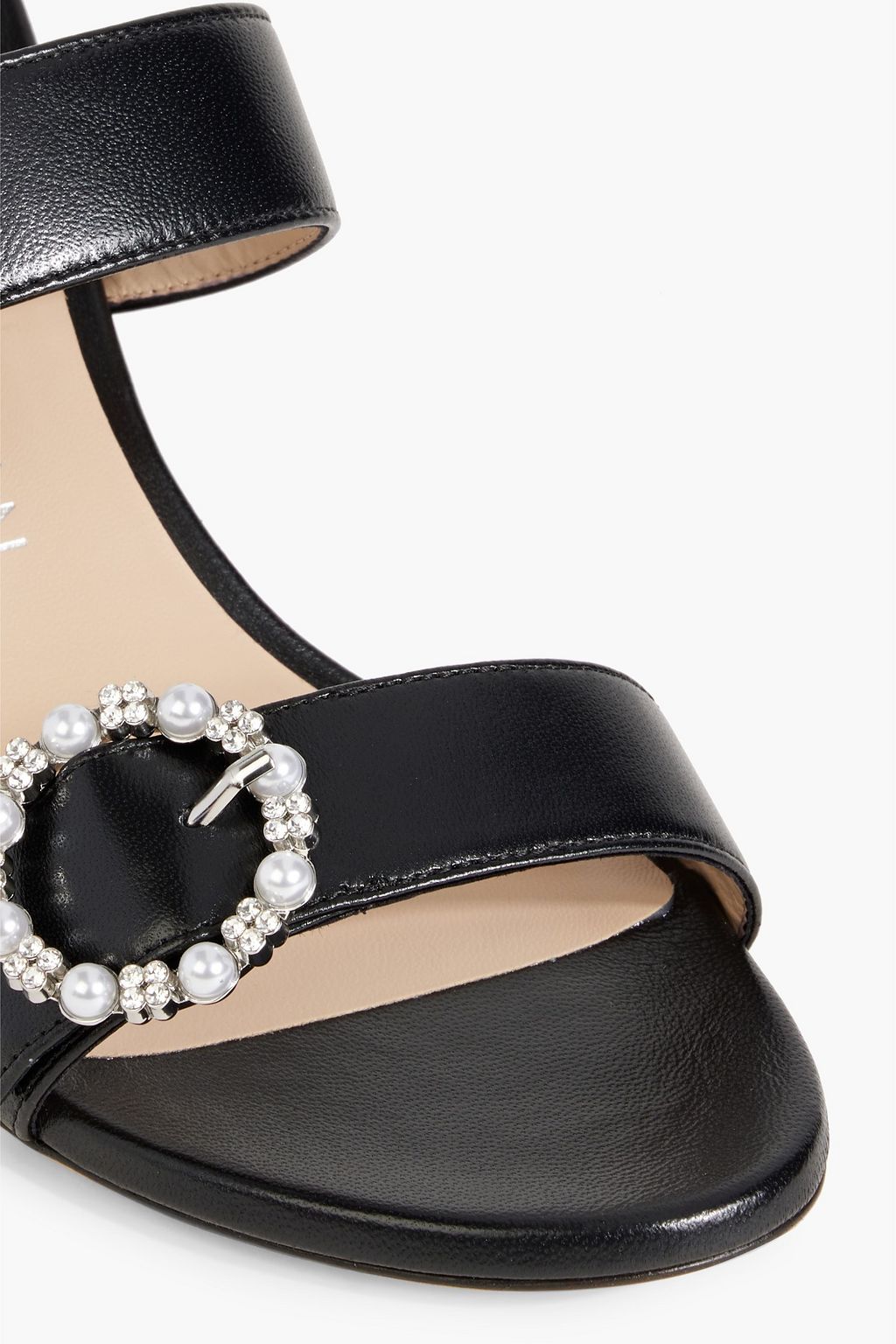 STUART WEITZMAN Pearl Geo Buckle embellished leather mules