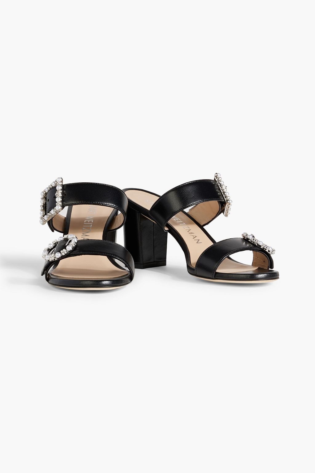 STUART WEITZMAN Pearl Geo Buckle embellished leather mules