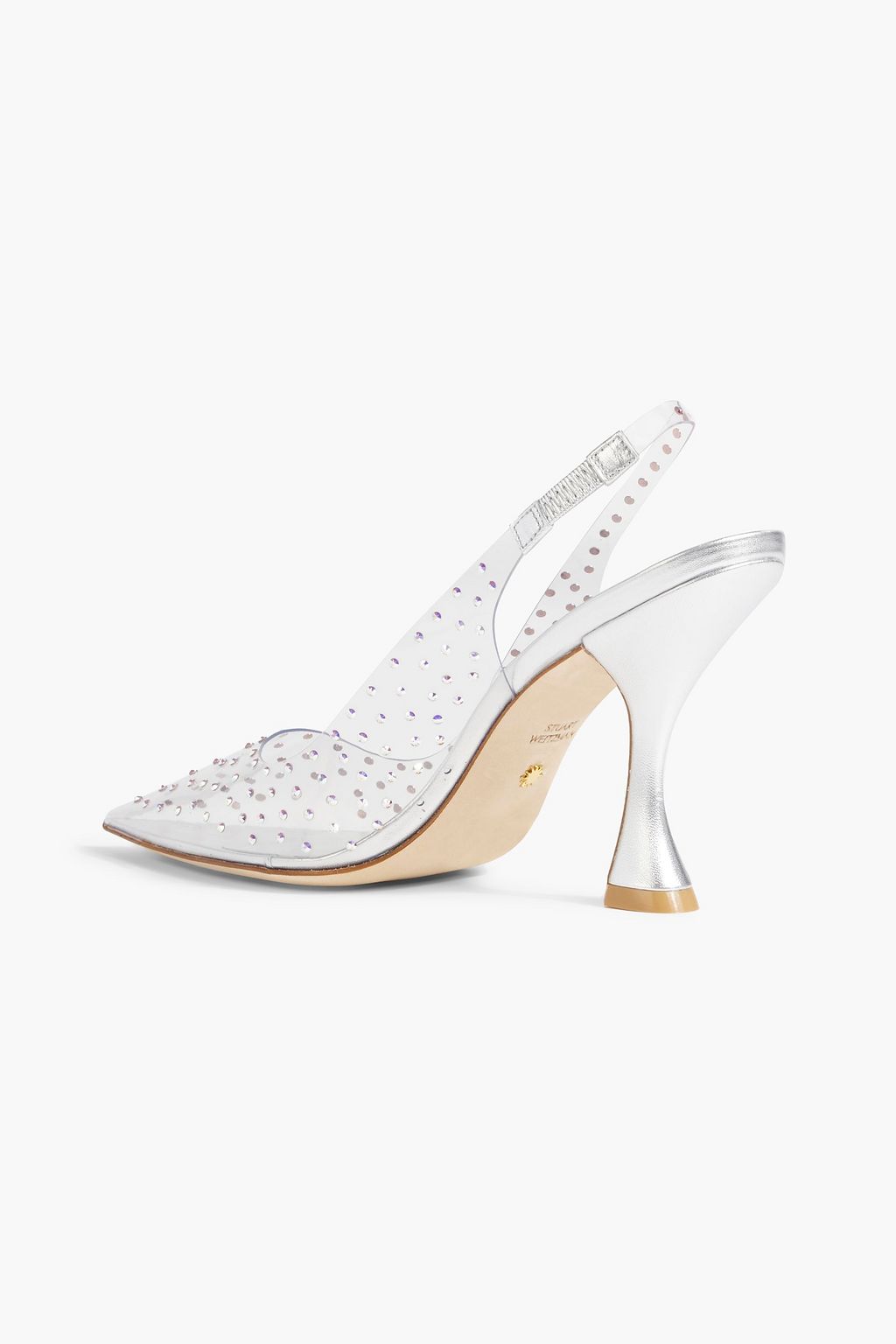 STUART WEITZMAN Glam X Curve 100 crystal-embellished PVC slingback pumps