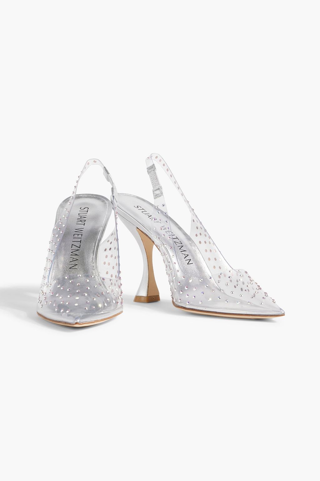 STUART WEITZMAN Glam X Curve 100 crystal-embellished PVC slingback pumps