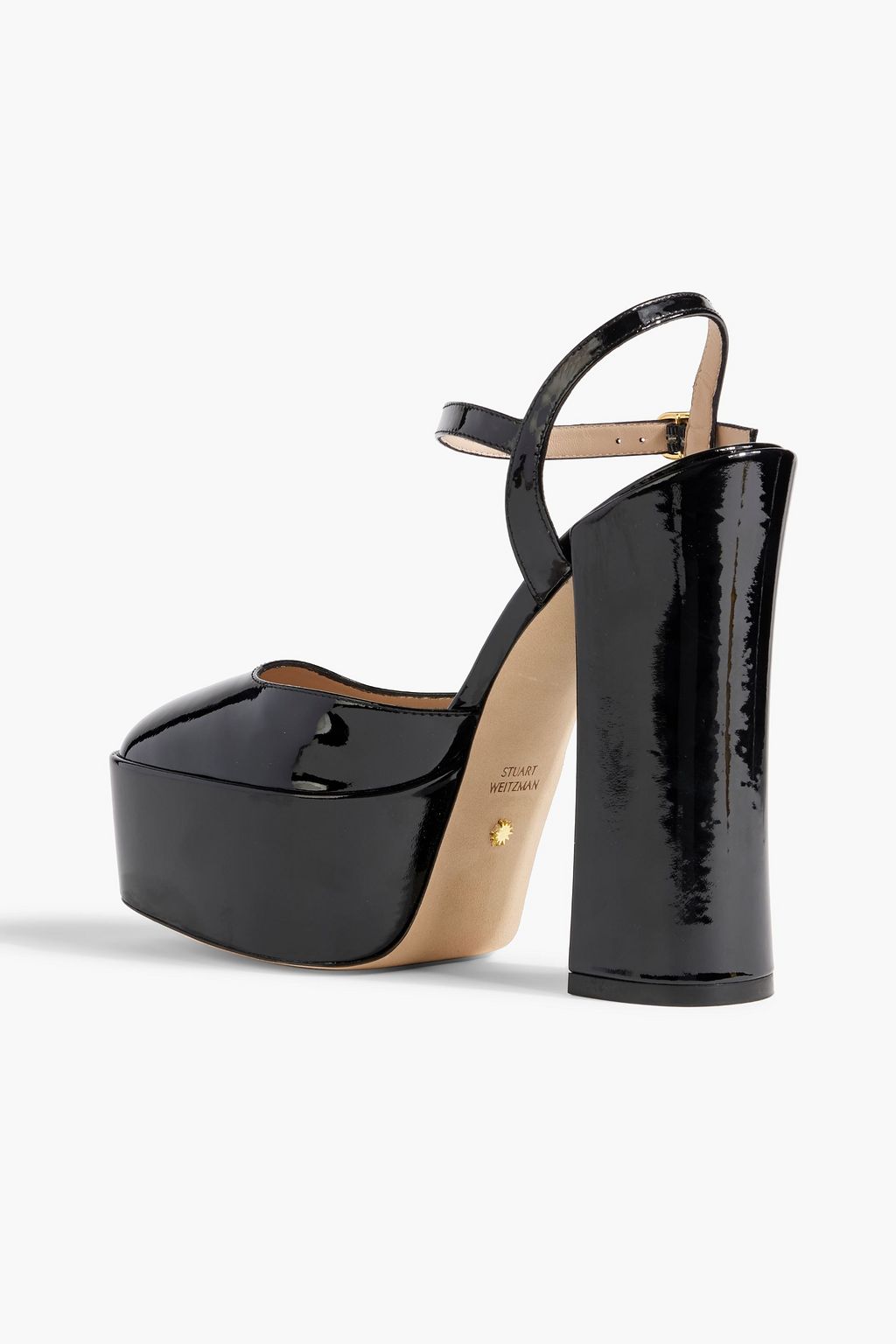 STUART WEITZMAN حذاء بامب “سكاي هاي” بنعل سميك مصنوع من الجلد اللامع بكعب مقاس 145