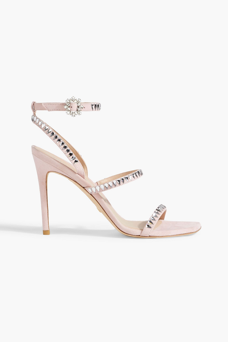 Stuart Weitzman Gmct 100 Crystal-embellished Suede Sandals In Pastel Pink