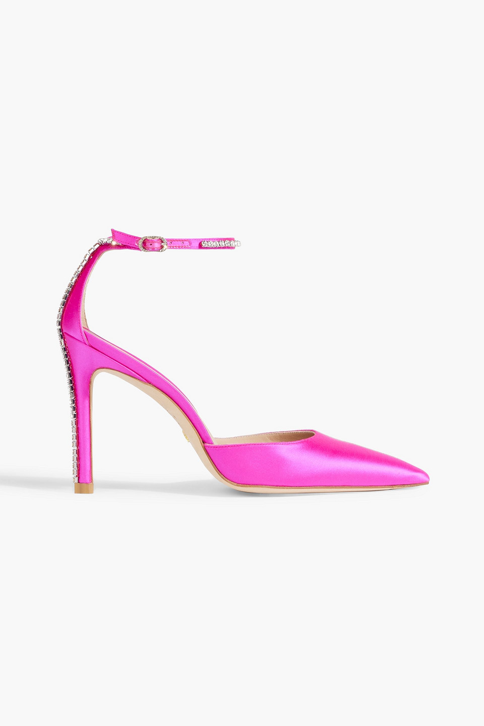 Stuart Weitzman Stuart Glam100 Pointed Toe Ankle Strap Pump In Flamingo & Clear