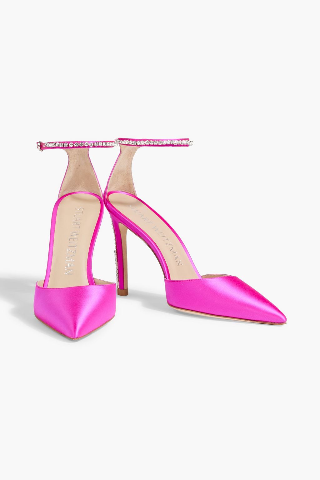 STUART WEITZMAN Stuart Glam 100 crystal-embellished satin pumps