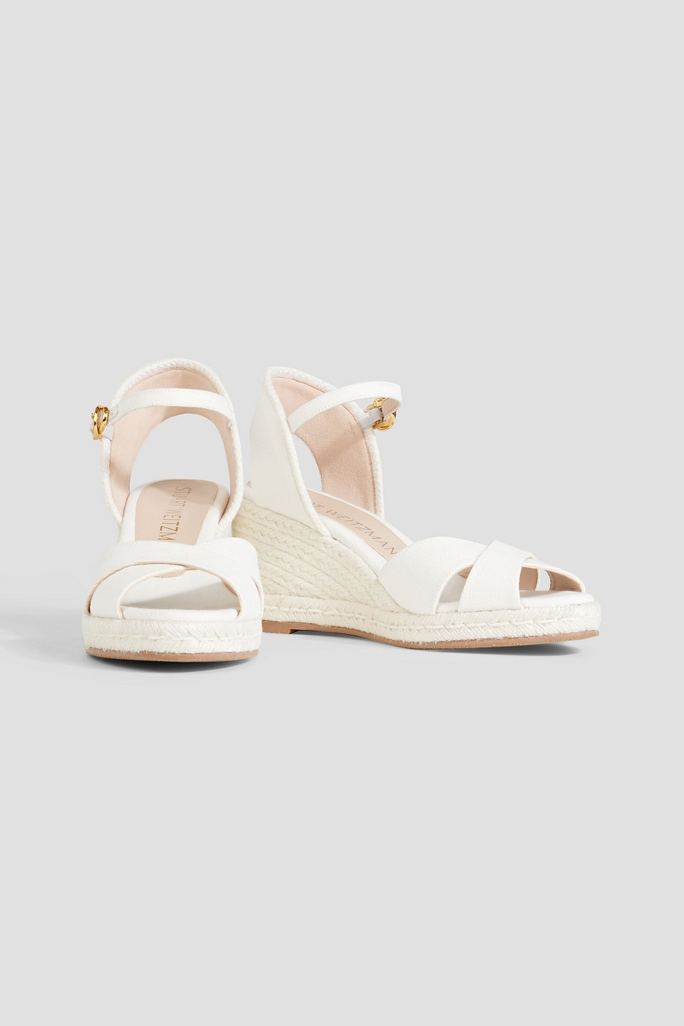 Shop Stuart Weitzman Mirela Canvas Espadrille Wedge Sandals In White