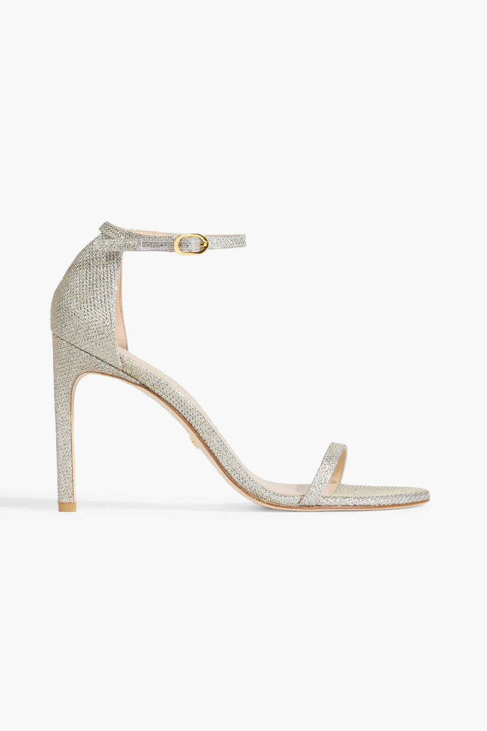 Stuart Weitzman Glittered Woven Sandals In Platinum