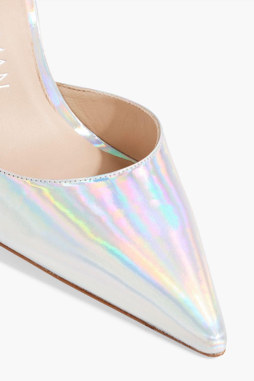 STUART WEITZMAN Glam 100 crystal-embellished holographic leather pumps
